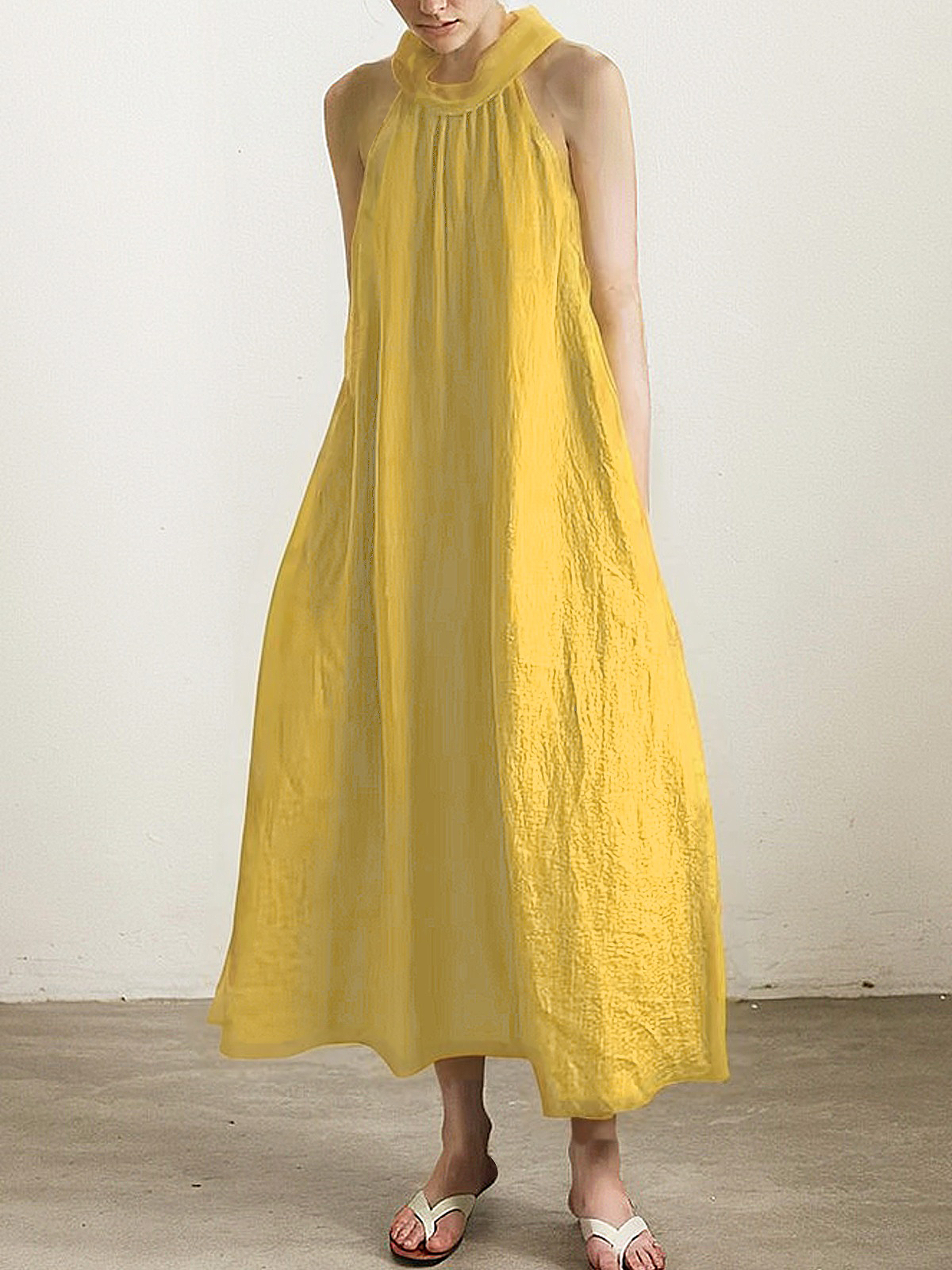 Linen Halter Plain Sleeveless Maxi Dress