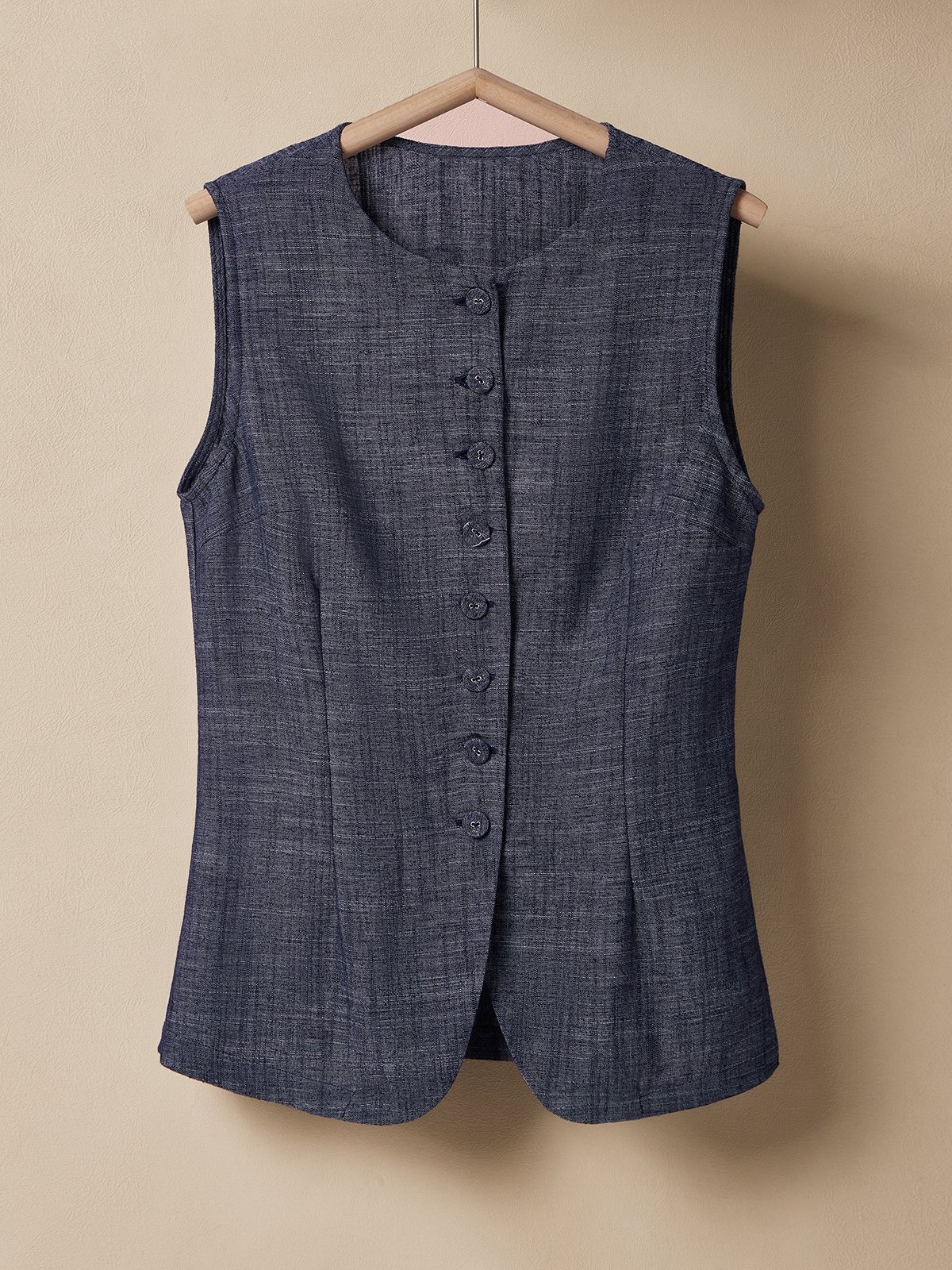 Linen Crew Neck Plain Sleeveless Vest