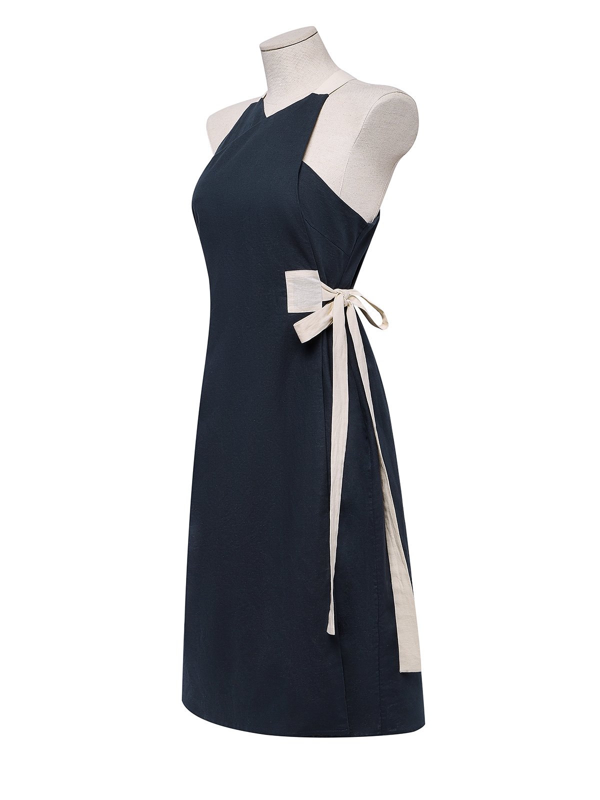 Linen Belt Design Sleeveless Midi Dress