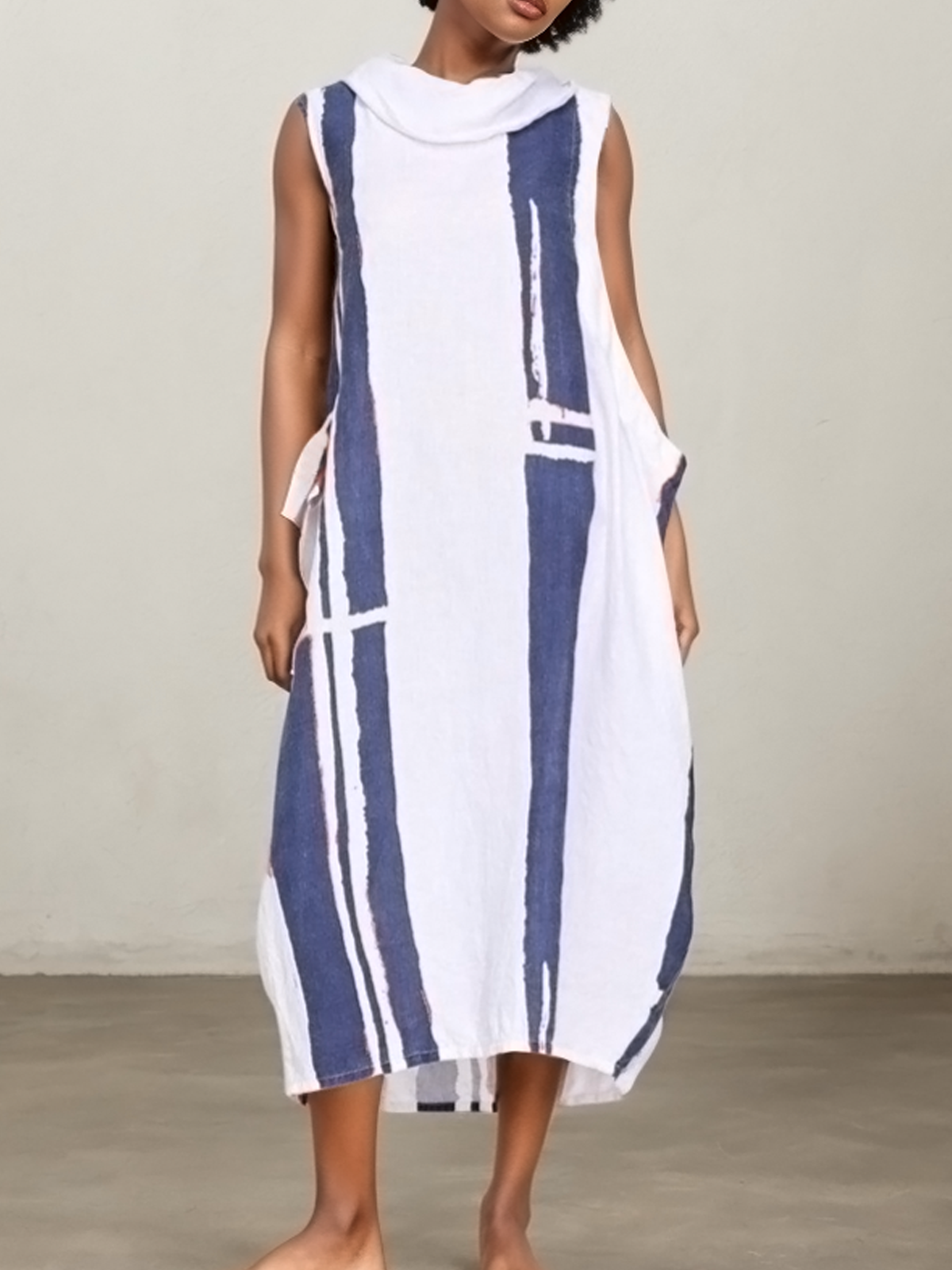 Cotton And Linen Striped Sleeveless Maxi Dress