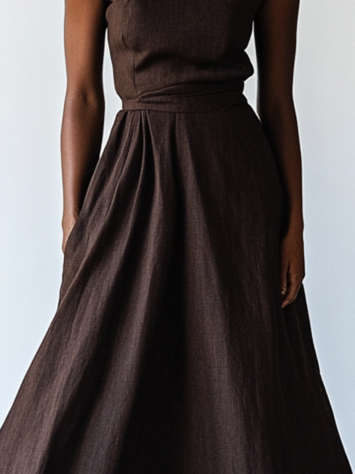 Cotton And Linen Crew Neck Plain Sleeveless Maxi Dress