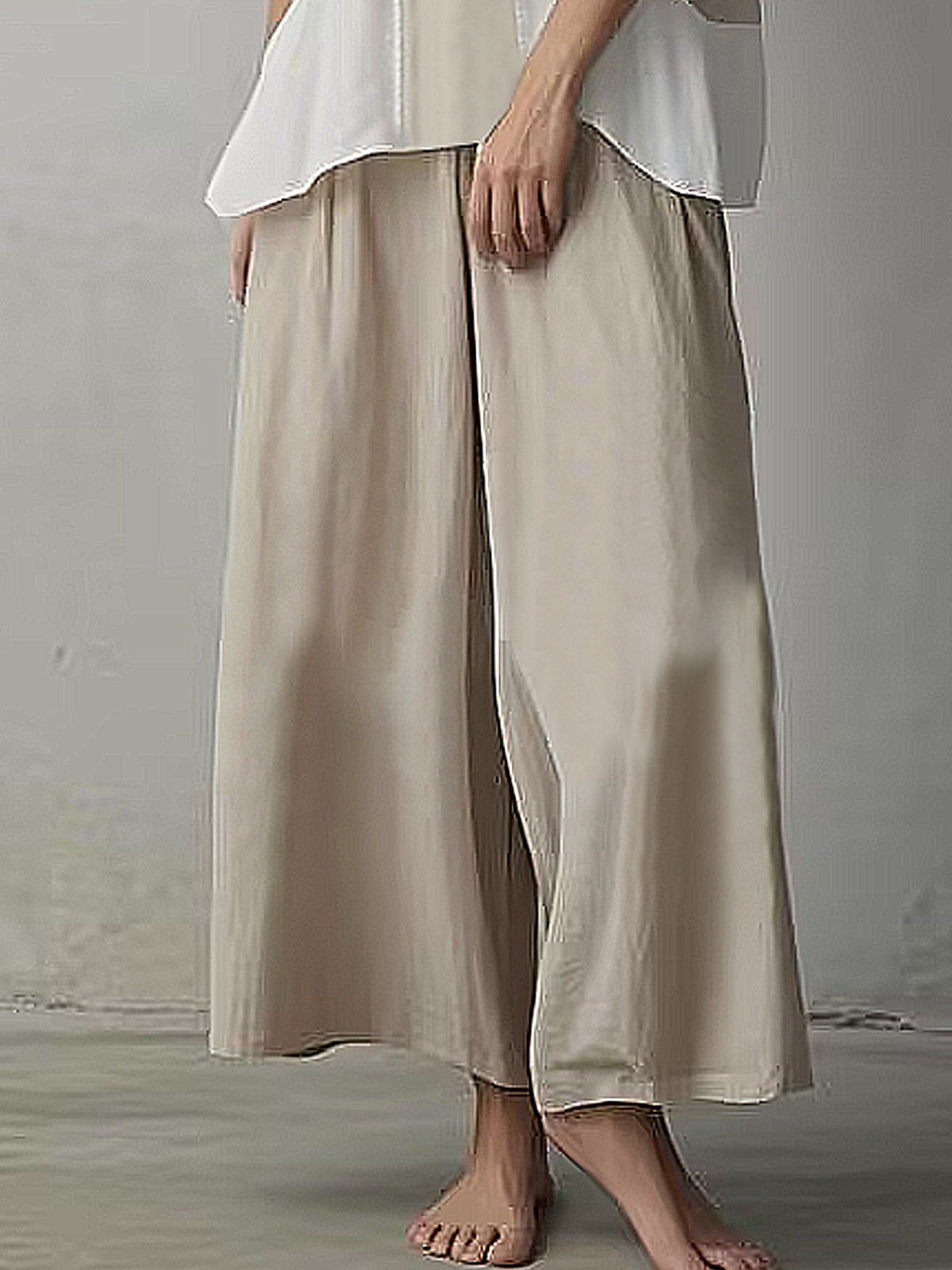 Linen Crew Neck Color Block Short Sleeve Top With Pants Two-piece Set