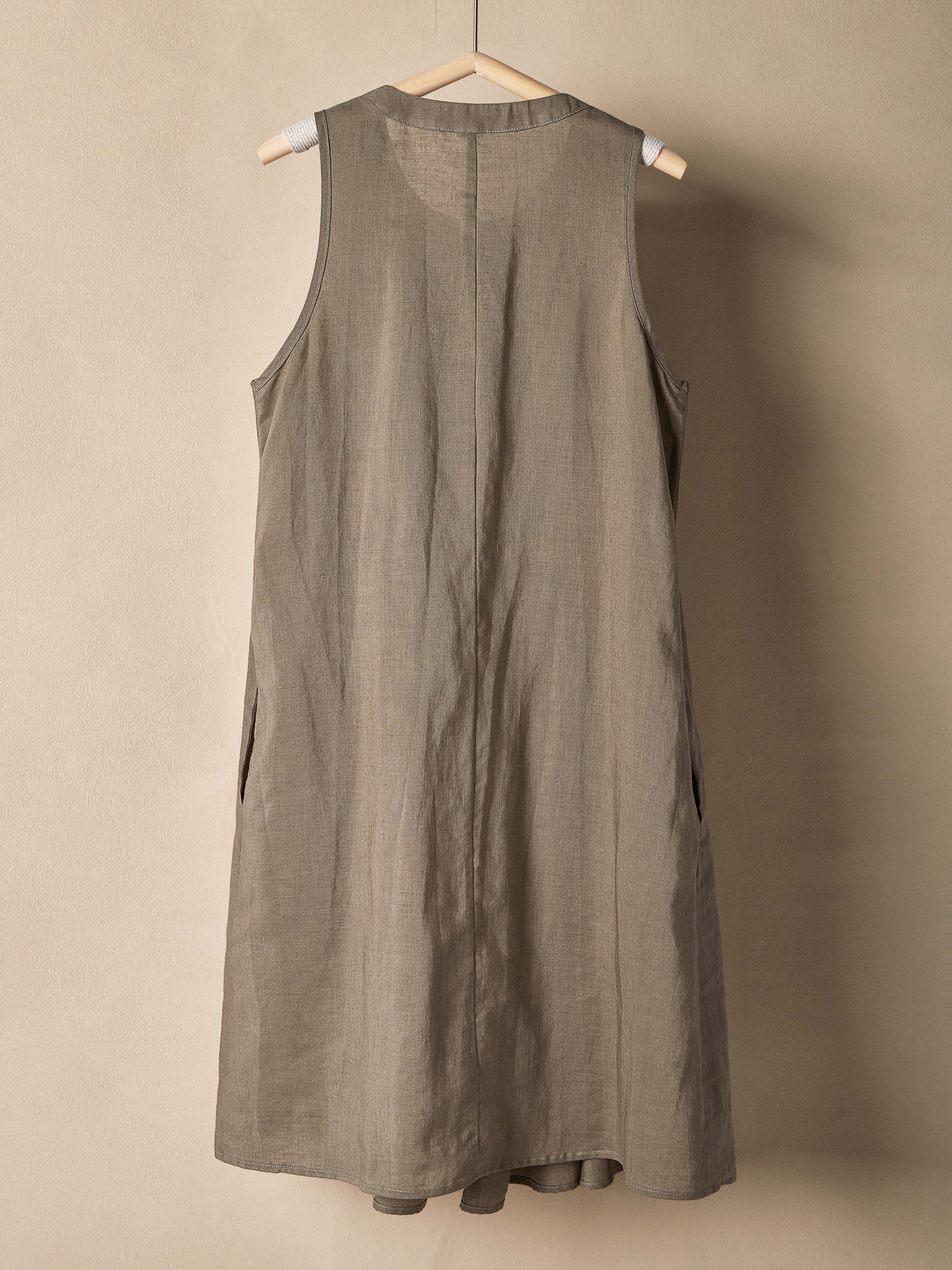 Cotton And Linen Crew Neck Plain Sleeveless Mini Dress