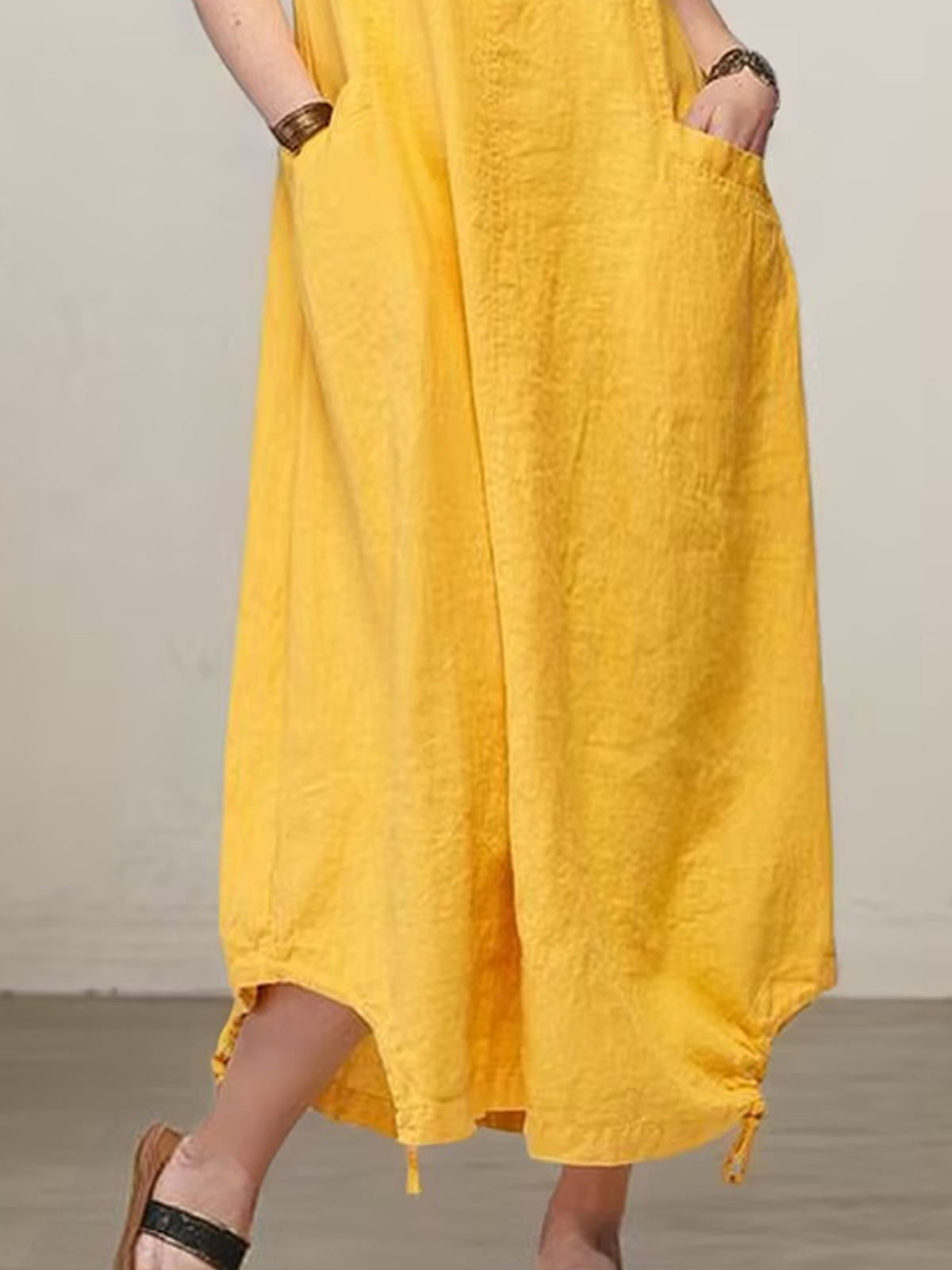Linen Crew Neck Plain Sleeveless Maxi Dress