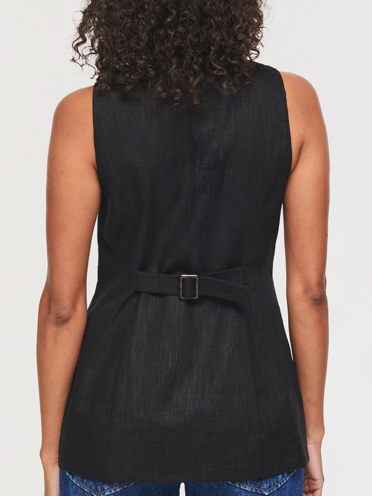 Cotton And Linen Crew Neck Button Design Sleeveless Tank Top