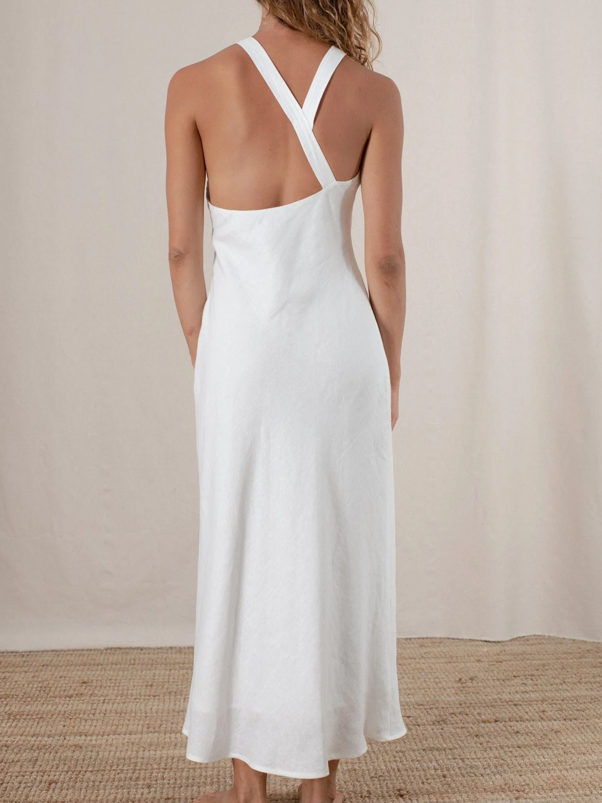 Linen Crew Neck Backless Sleeveless Maxi Dress
