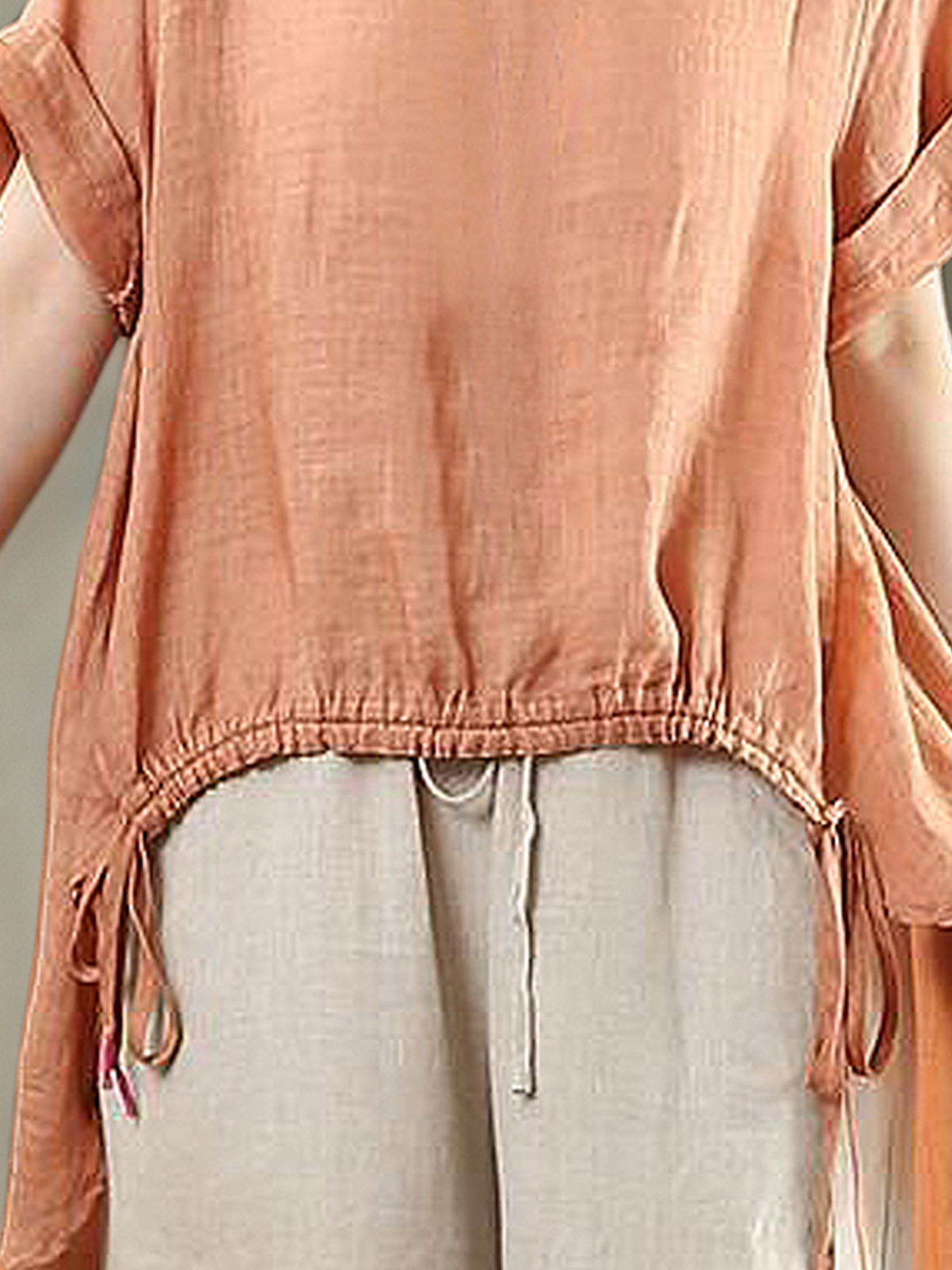 Linen Crew Neck Plain Short Sleeve Blouse