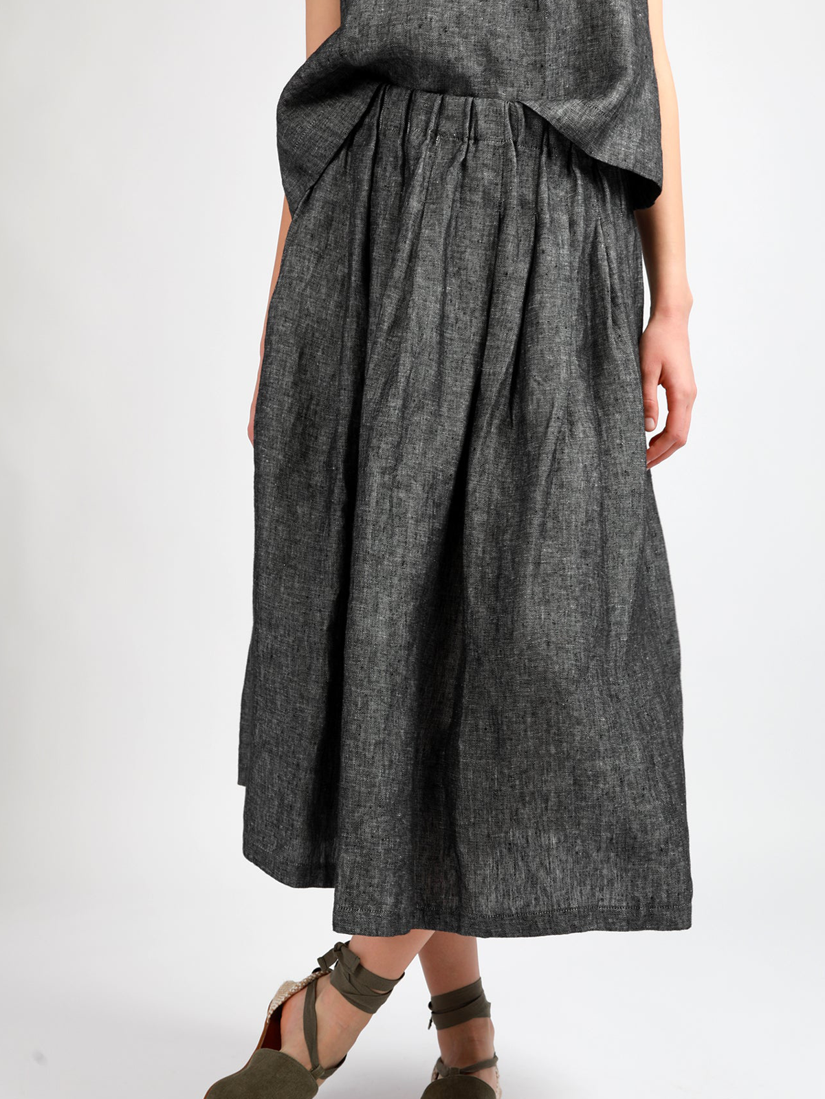 Cotton And Linen Plain Maxi Skirt