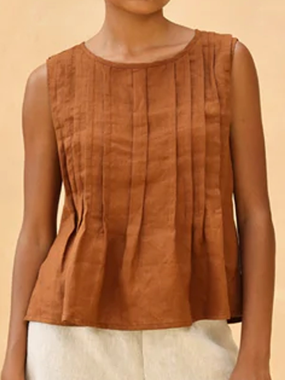 Cotton And Linen Crew Neck Plain Sleeveless Tank Top