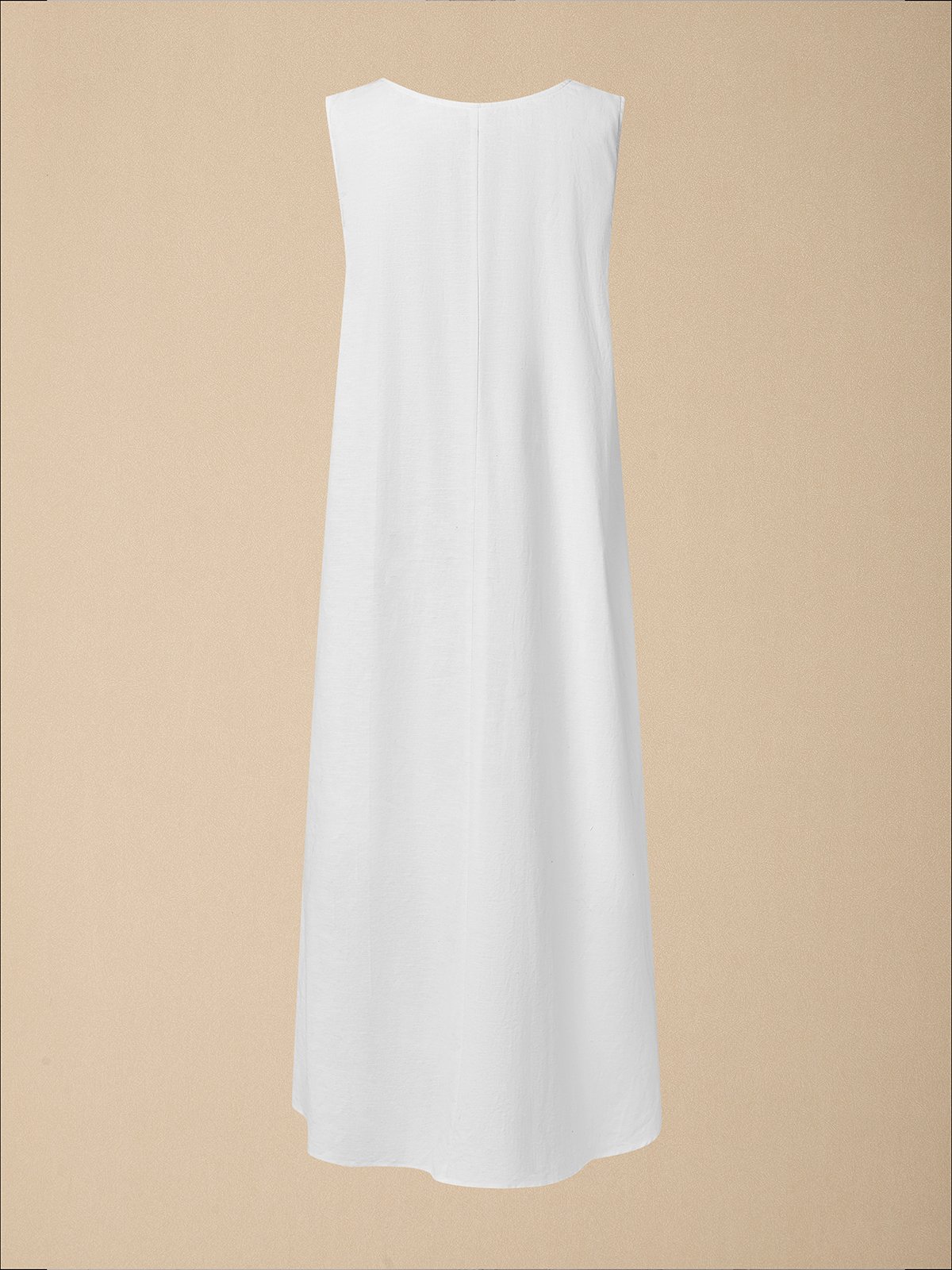 Cotton And Linen V Neck Plain Sleeveless Maxi Dress