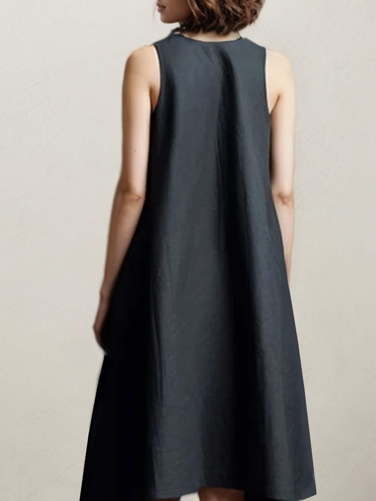 Cotton And Linen Crew Neck Plain Sleeveless Mini Dress