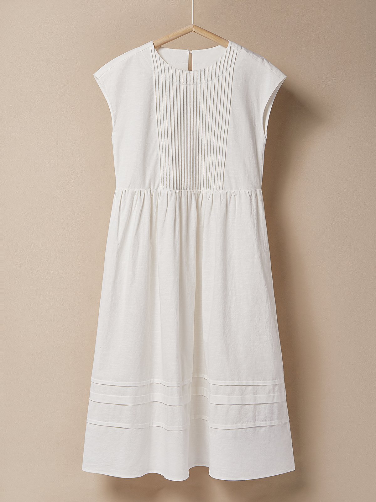 Cotton And Linen Crew Neck Plain Short Sleeve Maxi Dress