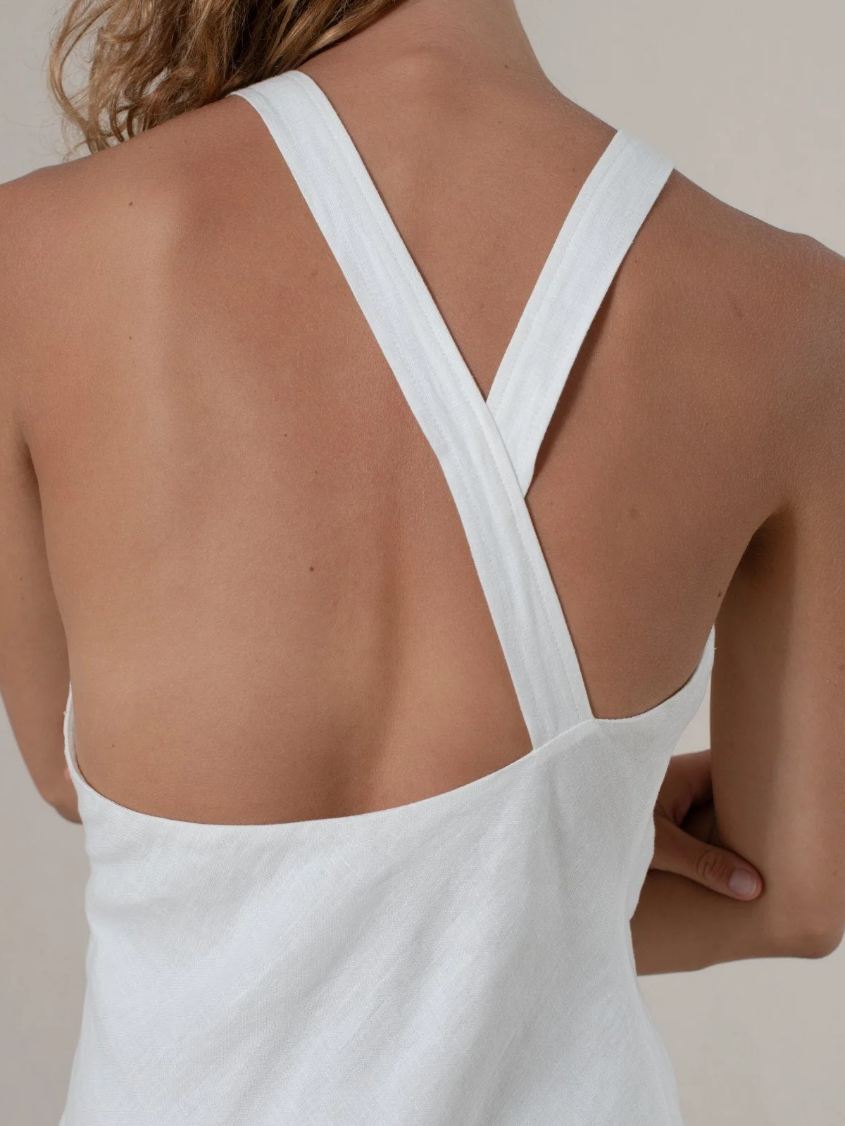 Linen Crew Neck Backless Sleeveless Maxi Dress