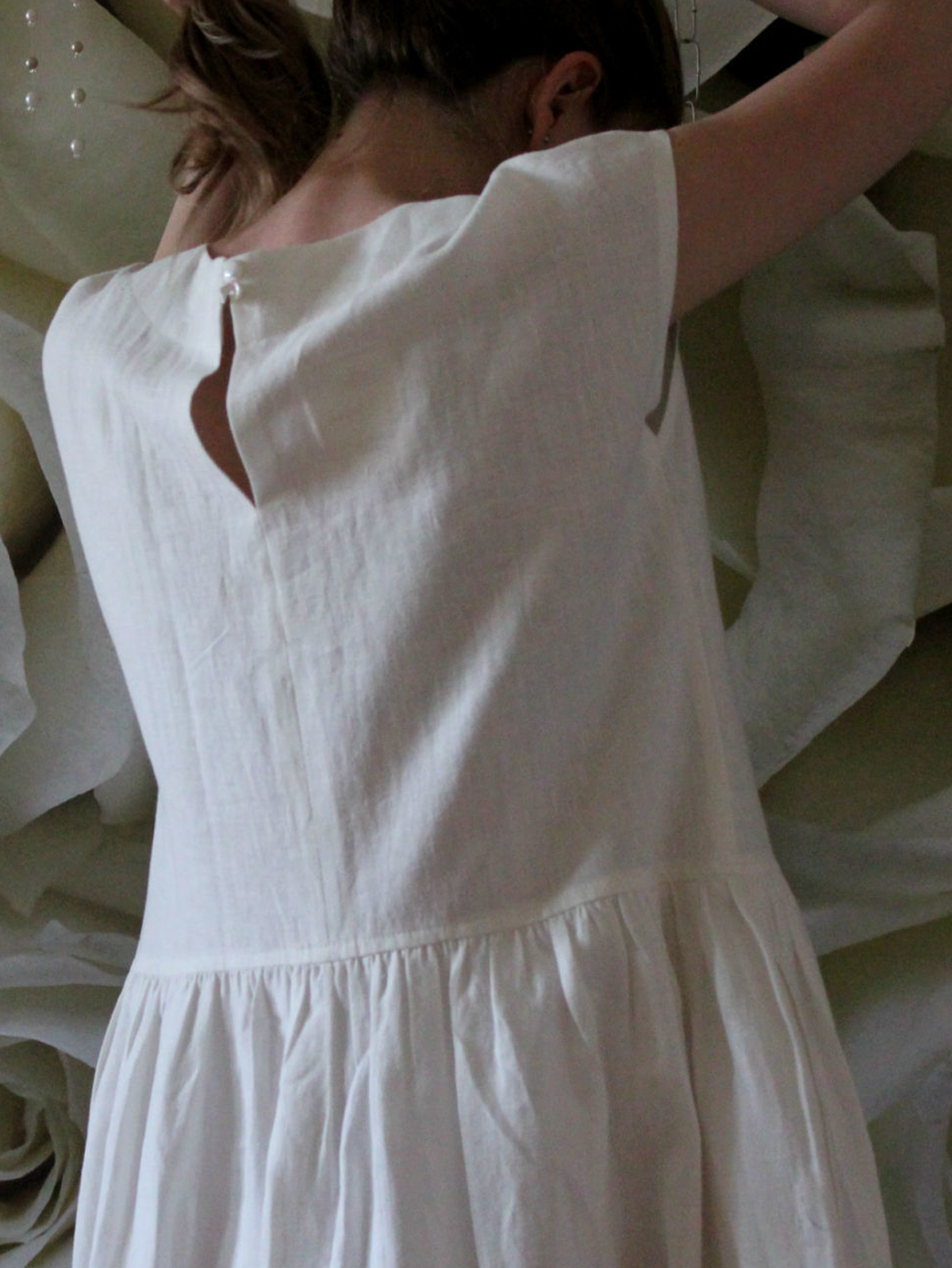 Cotton And Linen Crew Neck Plain Short Sleeve Maxi Dress