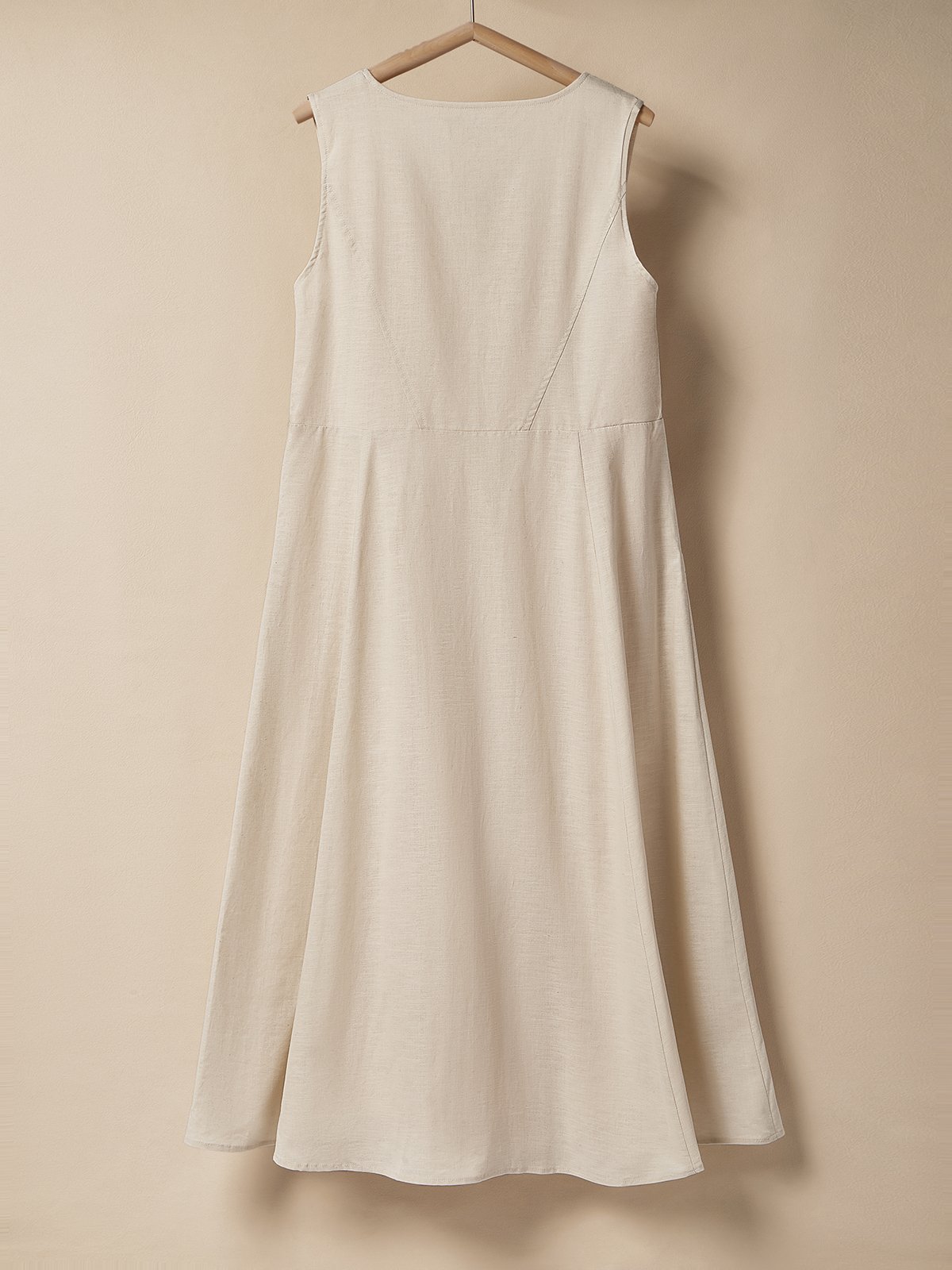 Cotton And Linen Crew Neck Plain Sleeveless Maxi Dress