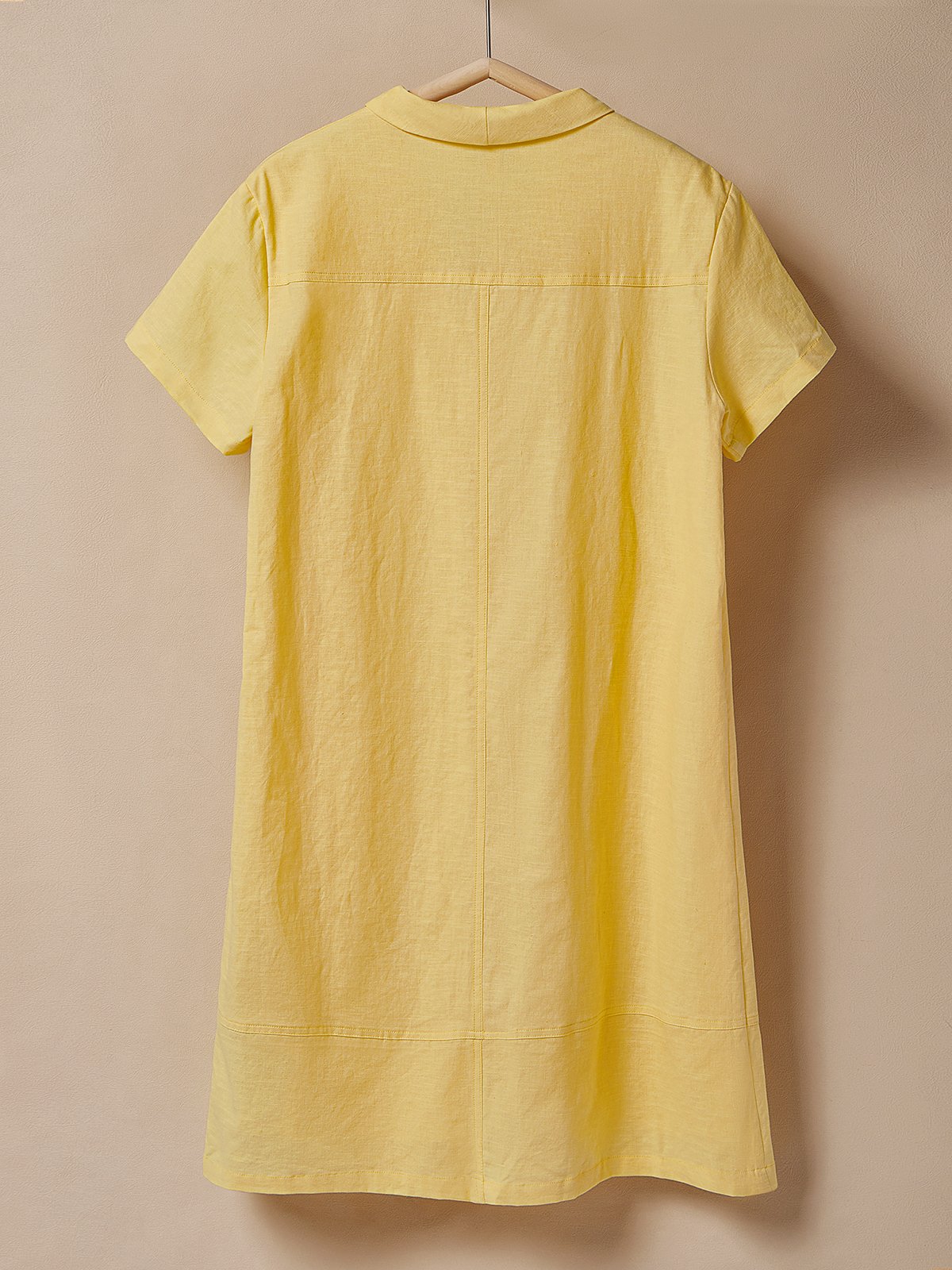 Linen Shawl Collar Plain Short Sleeve Mini Dress