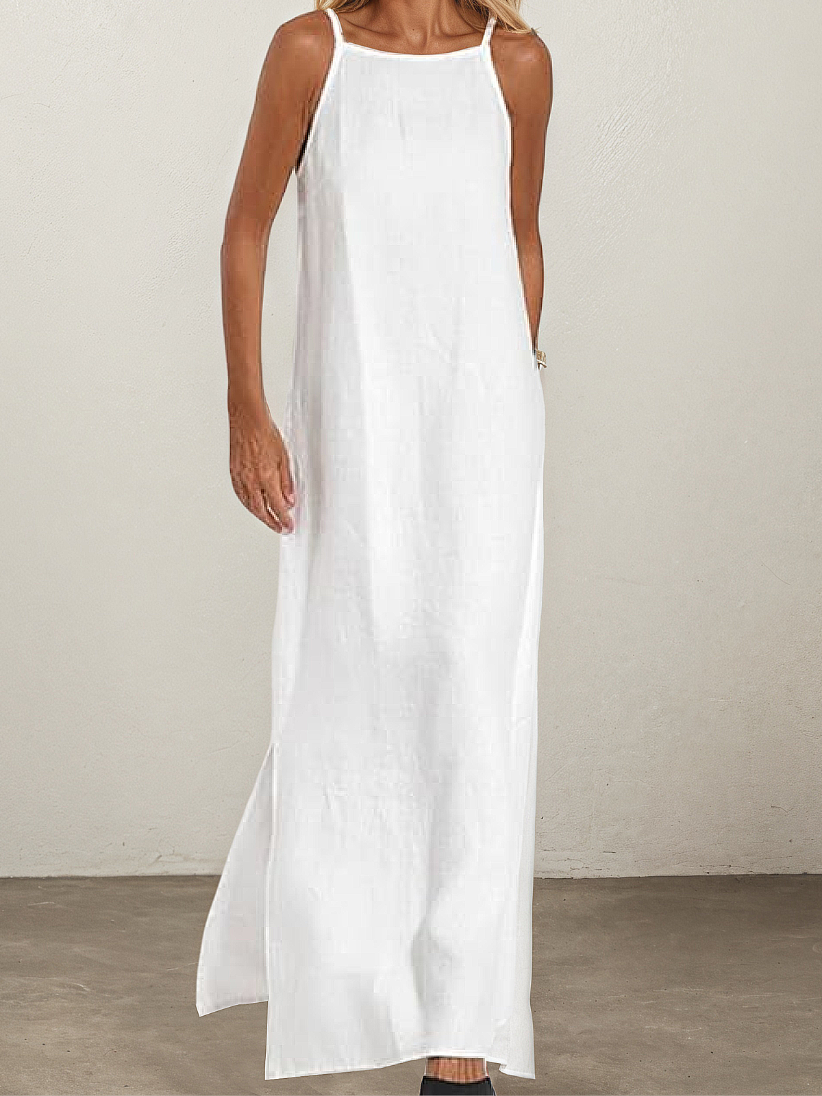 Linen Square Neck Plain Sleeveless Maxi Dress