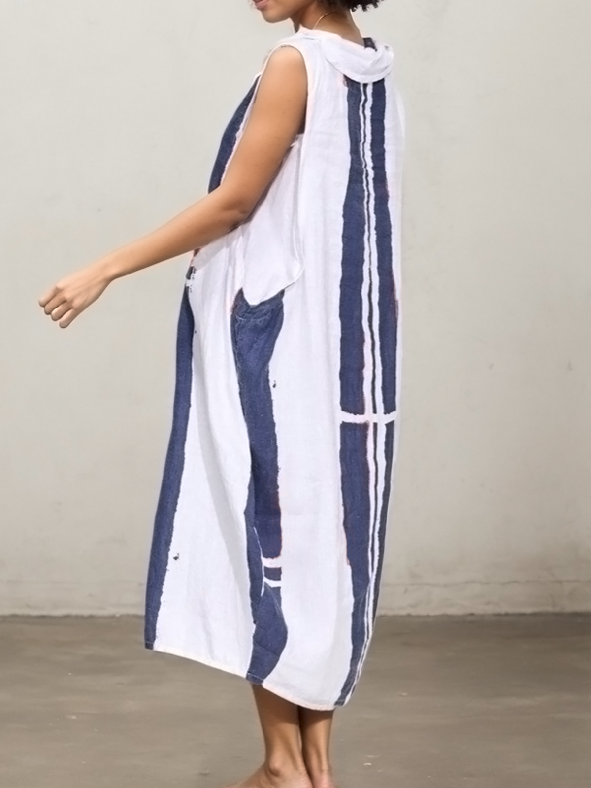 Cotton And Linen Striped Sleeveless Maxi Dress