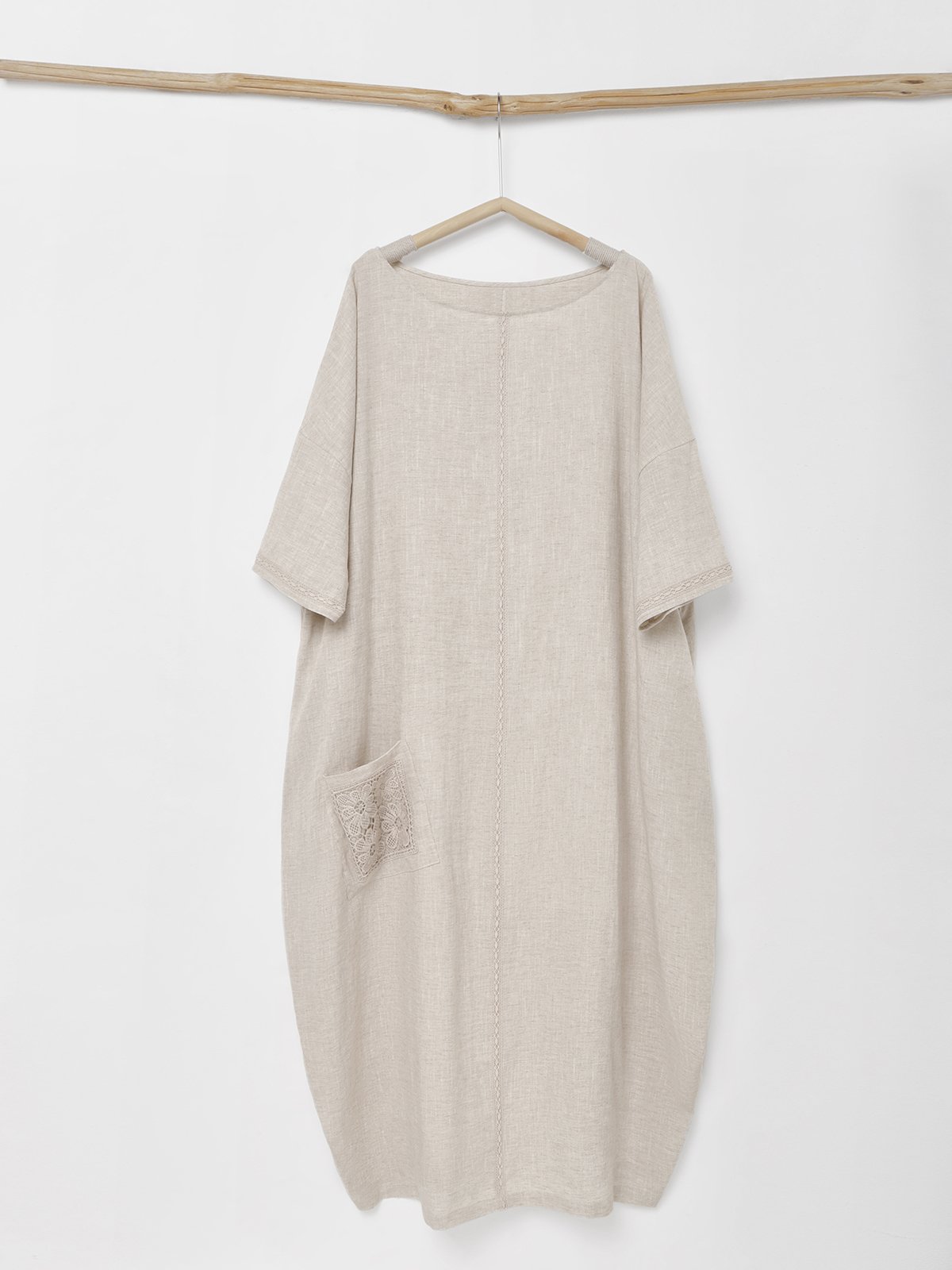 Cotton And Linen Crew Neck Plain Short Sleeve Maxi Dress