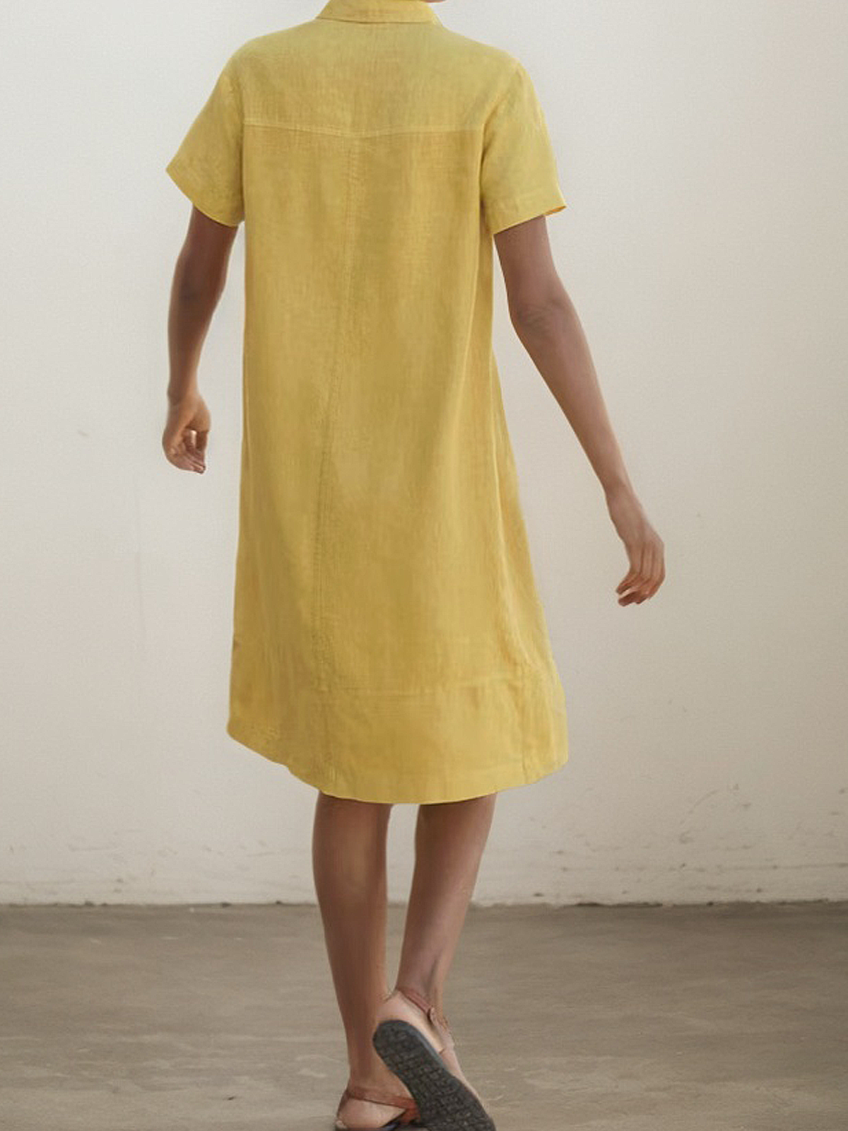 Linen Shawl Collar Plain Short Sleeve Mini Dress