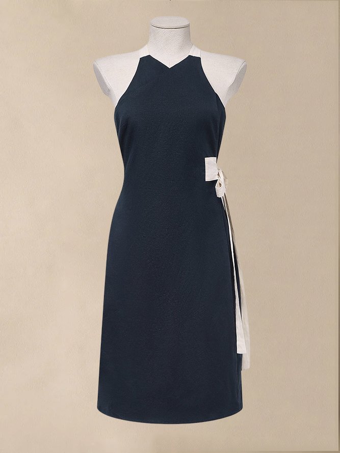 Linen Belt Design Sleeveless Midi Dress