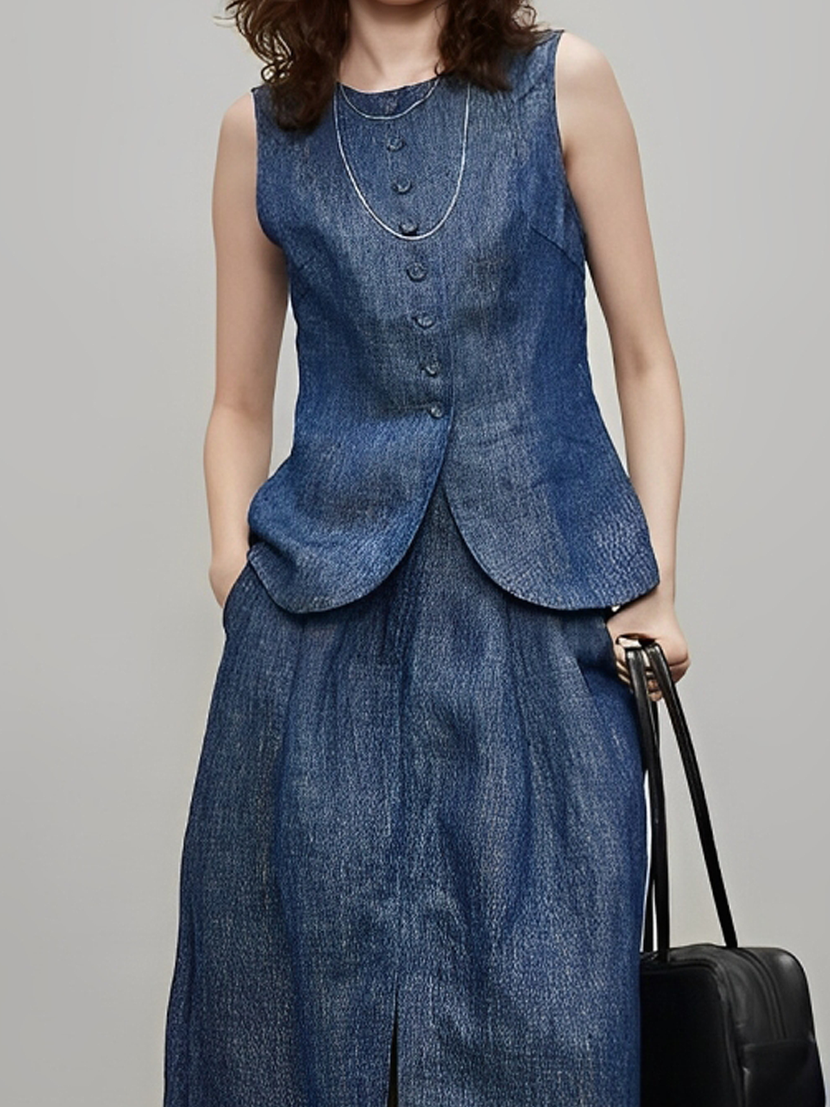 Linen Crew Neck Plain Sleeveless Vest